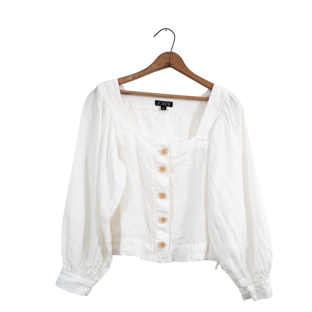 J.Crew Button Front Top‎ White Linen Small